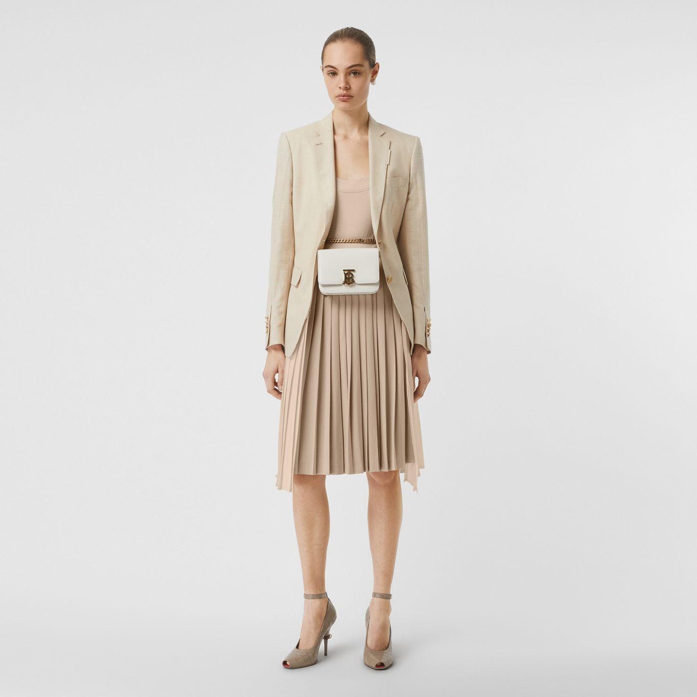 Pleated Panel Wool Silk Linen Tailored Jacket